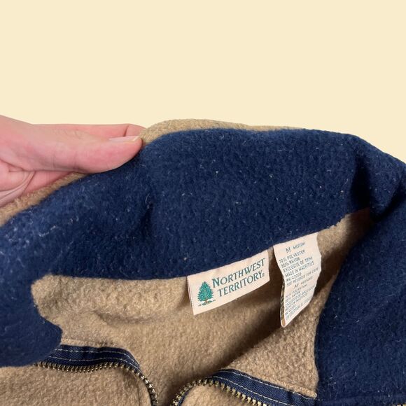 1990s M fleece jacket by Northwest Territory, beige/blue mens quarter zip - Picture 6 of 10